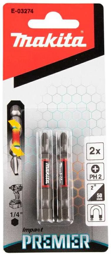 Makita Torsion sukimo antgalis (E-form), PH2-50mm, 2vnt. Impact Premier E-03274 PH2 • 50 mm • 1/4" • 2 vnt