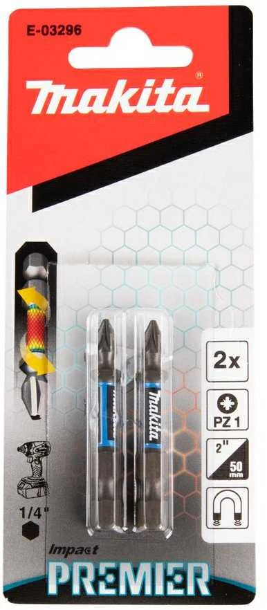Makita Torsion sukimo antgalis (E-form), PZ1-50mm, 2vnt. Impact Premier E-03296 PZ1 • 50 mm • 1/4" • 2 vnt
