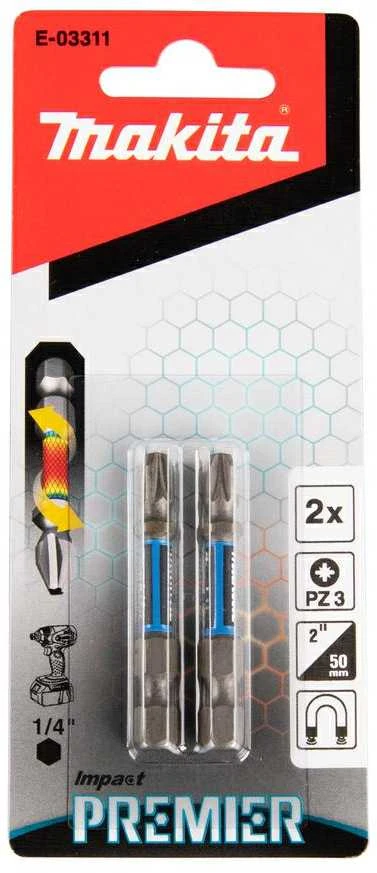 Makita Torsion sukimo antgalis (E-form), PZ3-50mm, 2vnt. Impact Premier E-03311 PZ3 • 50 mm • 1/4" • 2 vnt