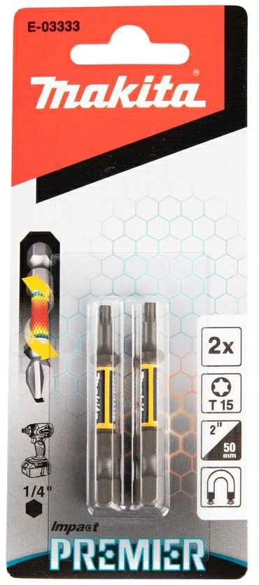 Makita Torsion sukimo antgalis (E-form), T15-50mm, 2vnt. Impact Premier E-03333 T15 • 50 mm • 1/4" • 2 vnt