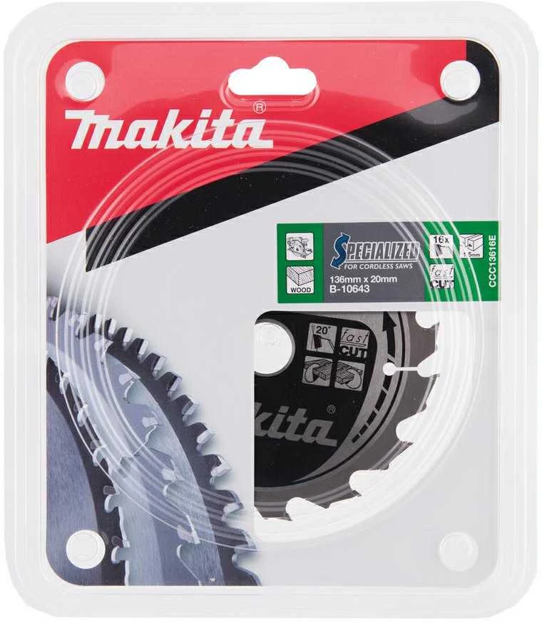 Makita T.C.T. pjūklas SPECIALIZED 136X1.5X20mm 20° T16 B-10643 T.C.T • 136 x20 mm • T16 • 20° • Medienai