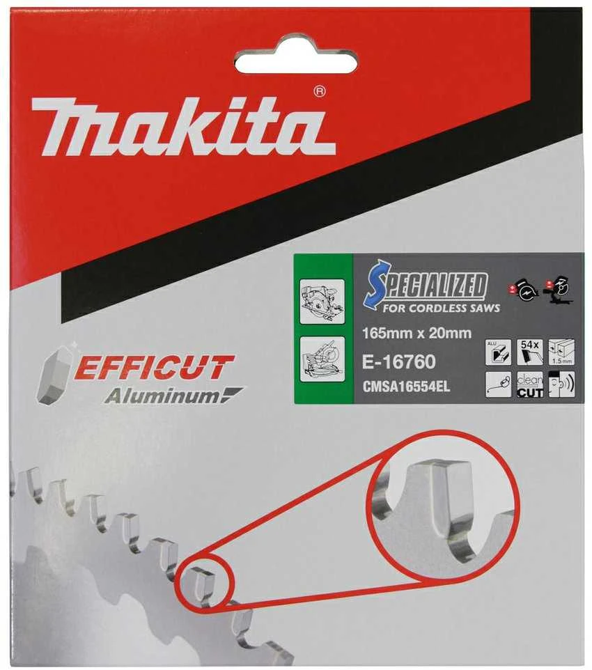 Makita T.C.T. pjovimo diskai aliuminiui, 165 x 20 mm, 54T, EFFICUT E-16760