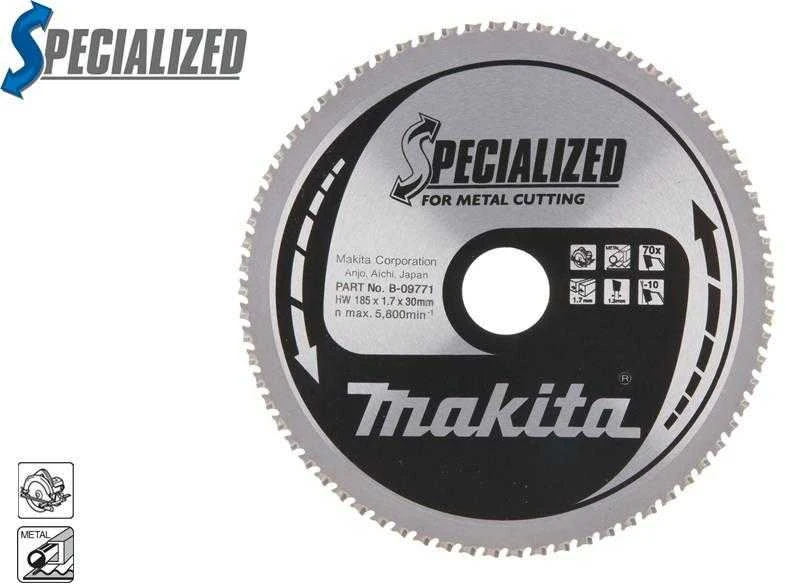 Makita T.C.T. pjūklas SPECIALIZED 185X1.7X30mm -10° T70 B-33445 T.C.T • 185 x30 mm • T70 • -10° • Metalui