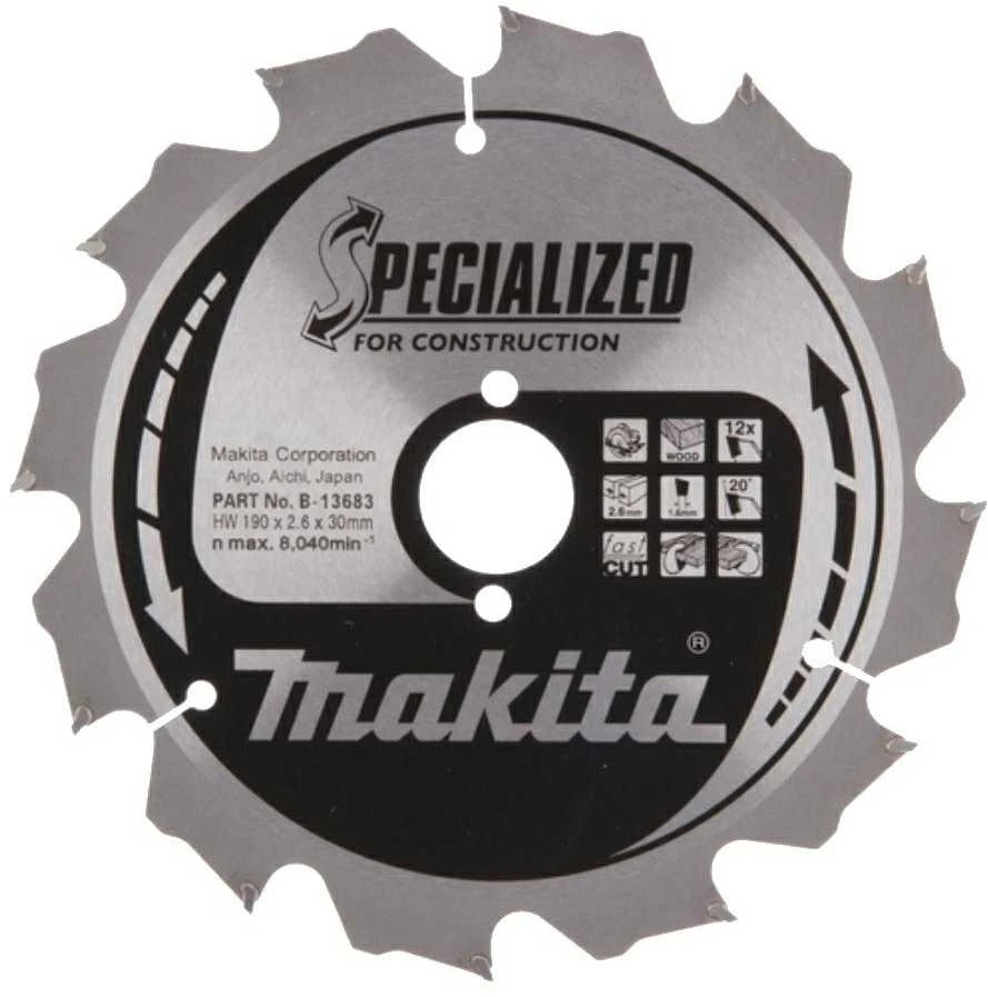 Makita B-13683 T.C.T. pjūklas 190X2.6X30mm 20° T12 SPECIALIZED statyboms