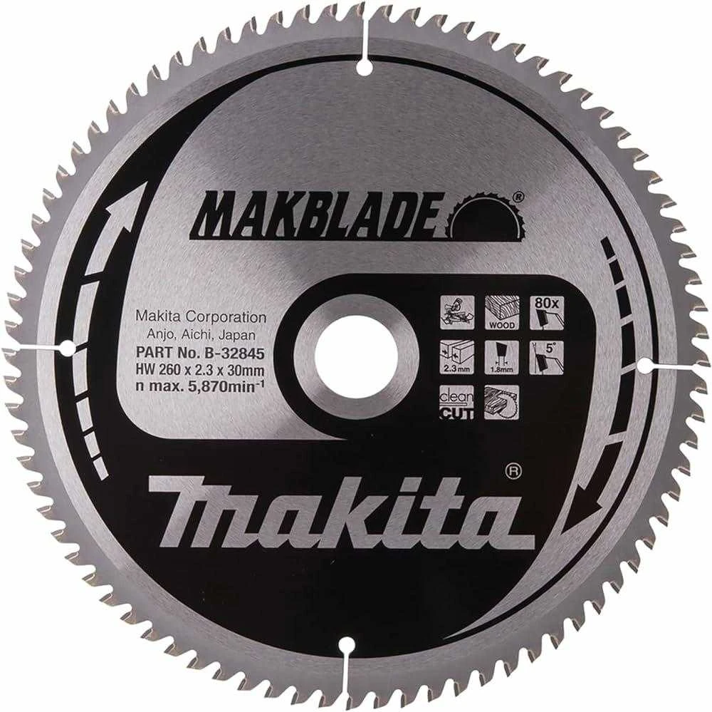Makita T.C.T. pjūklas MAKBLADE 260X2.3X30mm 5° T80 B-32845 T.C.T • 260 x30 mm • T80 • 5° • Medienai