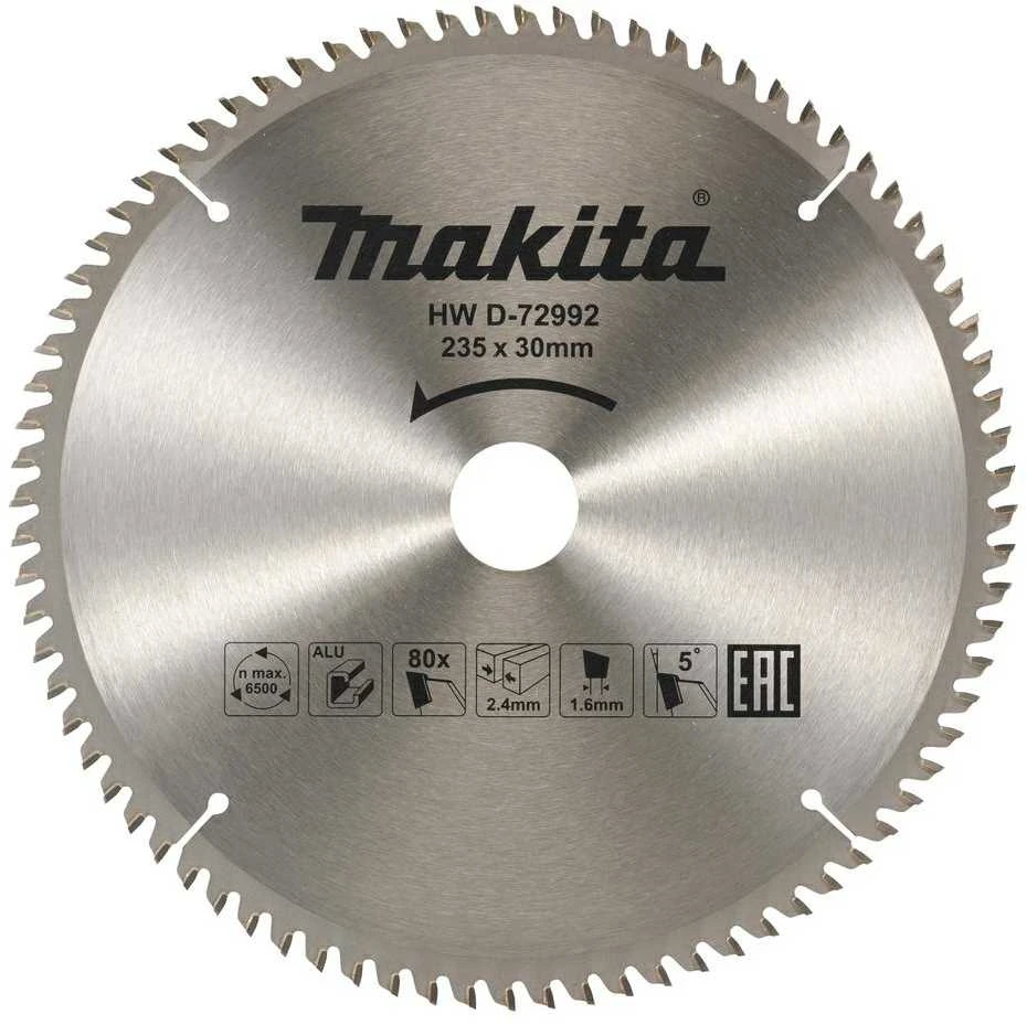 Makita T.C.T. pjūklas 235X30mm 5° T80 aliuminio pjovimui D-72992