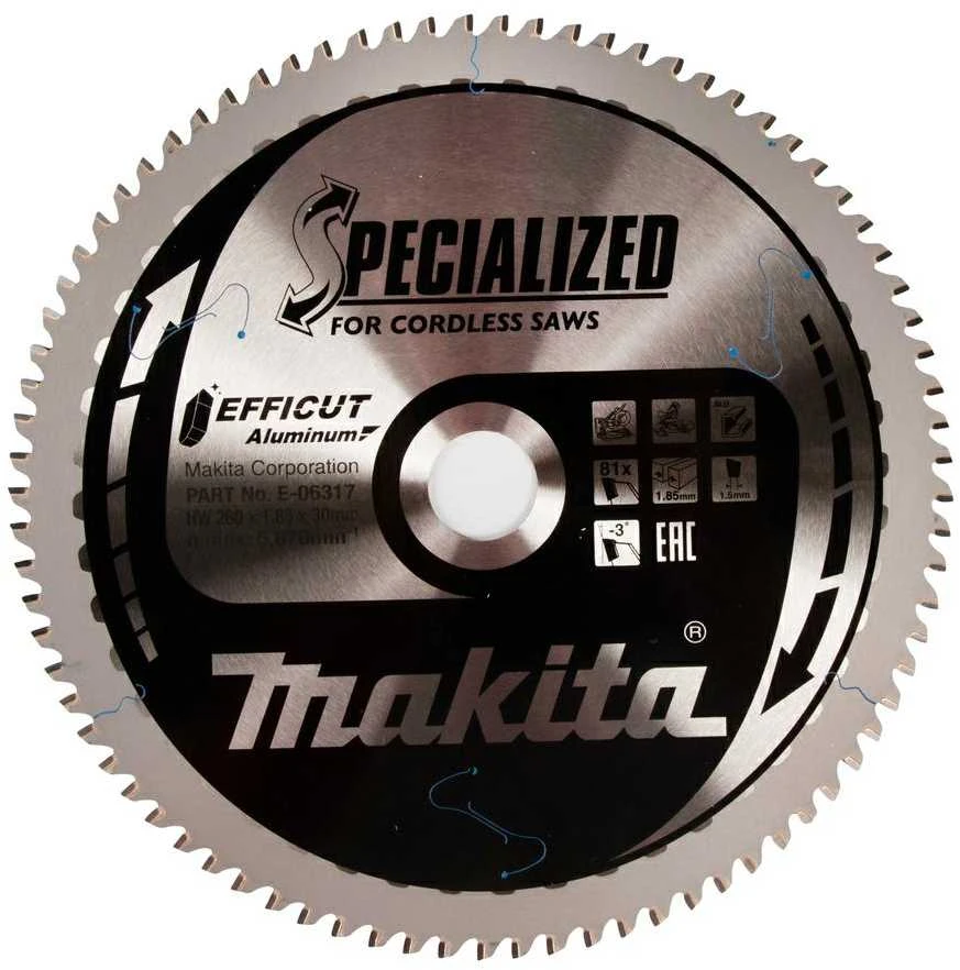 Makita T.C.T. pjūklas 260X30X1,85MM, Z-81, EFFICUT Aluminum E-06317 T.C.T • 260 x 30 mm • 81 T • Aluminum
