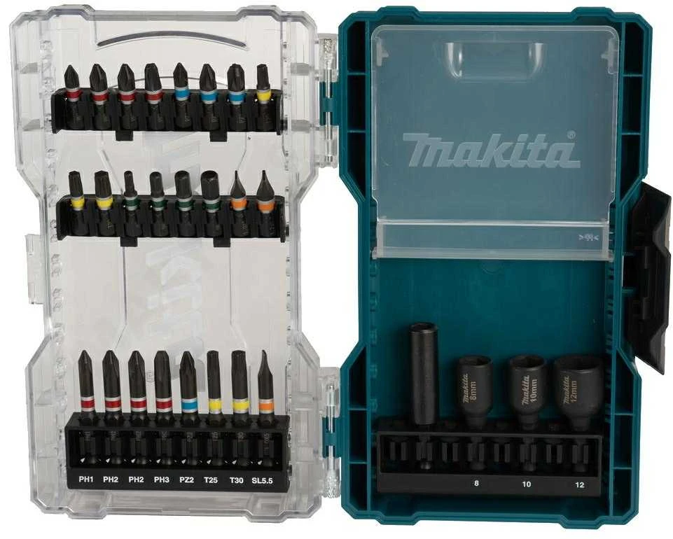 Grąžtas Makita 28 vnt. antgalių rinkiniai vitrininėje dėžėje E-07048