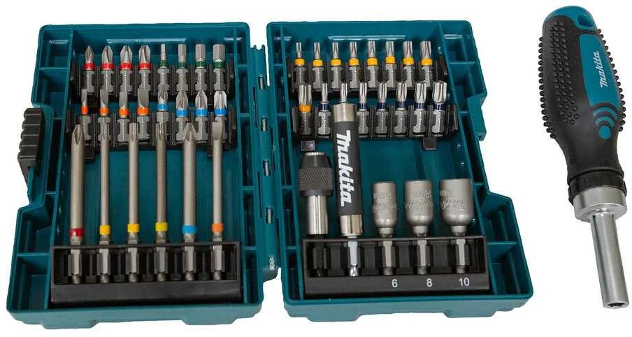 Makita 44 vnt. sukimo antgalių rinkinys su terkšline rankena E-25096