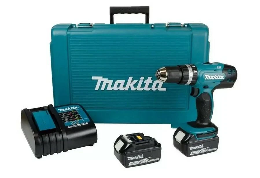 MAKITA smūginis suktuvas gręžtuvas DHP453SFE, 18V 2x3.0Ah 42/27Nm