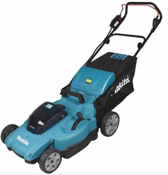 Makita DLM538Z akumuliatorinė vejapjovė 2 x 18 V, 53 cm, 4 viename (pjovimas / surinkimas / mulčiavimas / išmetimas į galą), 25,5kg, plastikinis korpusas, be akumuliatorinio ir krovinio