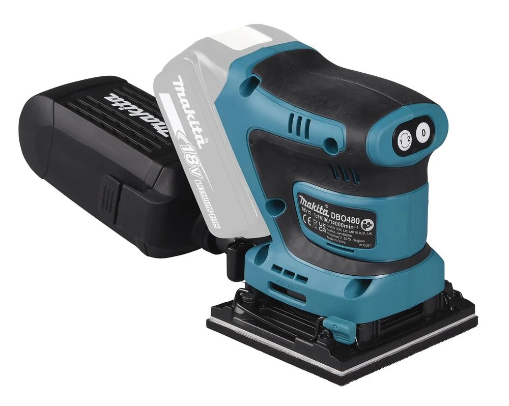 MAKITA akumuliatorinis ekscentrinis šlifuoklis DBO480Z 18V 93x185mm be akumuliatoriaus ir kroviklio