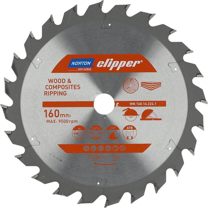 Pjovimo diskas medienai Norton 70184608039; 160 mm; 16 mm; Z24
