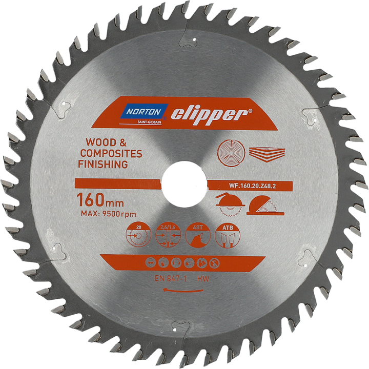 NORTON diskinis pjūklas 160 mm x 20 mm x 48z MEDIENOS IR ATB KOMPOZITAS (2,6 / 1,6)