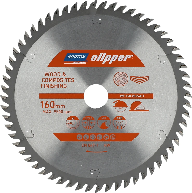 NORTON DISKINIS PJŪKLAS 160mm x 20mm x 60z MEDIENAI IR KOMPOZITAMS ATB (2,2 / 1,6)