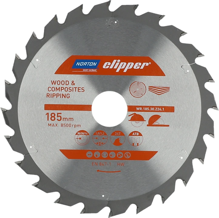 Norton Clipper NORTON diskinis pjūklas 185 mm x 30 mm x 24z MEDIENA IR KOMPOZITAI ATB (1,8 / 1,2)