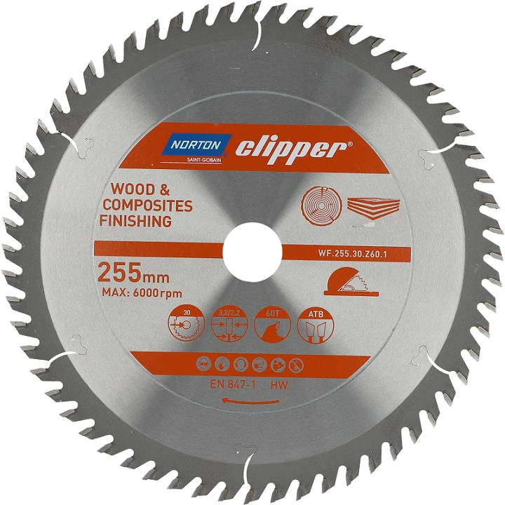 NORTON diskinis pjūklas 250 mm x 30 mm x 60z MEDIENOS IR ATB KOMPOZITAS (3,2 / 2,2)