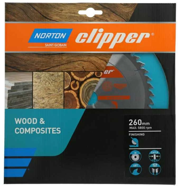 Norton Clipper NORTON diskinis pjūklas 260 mm x 30 mm x 48z MEDIENA IR KOMPOZITINIS ATB Neg (2,6 / 1,8)