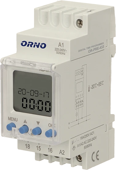 Orno Elektroninis Elektroninis laikmatis, 52 programos, 3 meniu kalbos, 2 moduliai, DIN TH-35mm