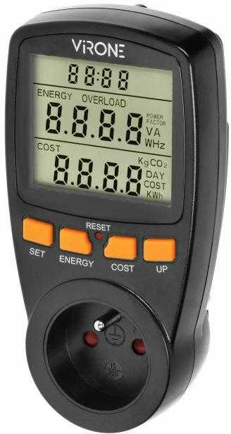 Orno Jednotaryfowy Vieno tarifo vatmetras, energijos skaičiuoklė su LCD ekranu, vieno tarifo, įmontuota baterija, „Schuko“ versija
