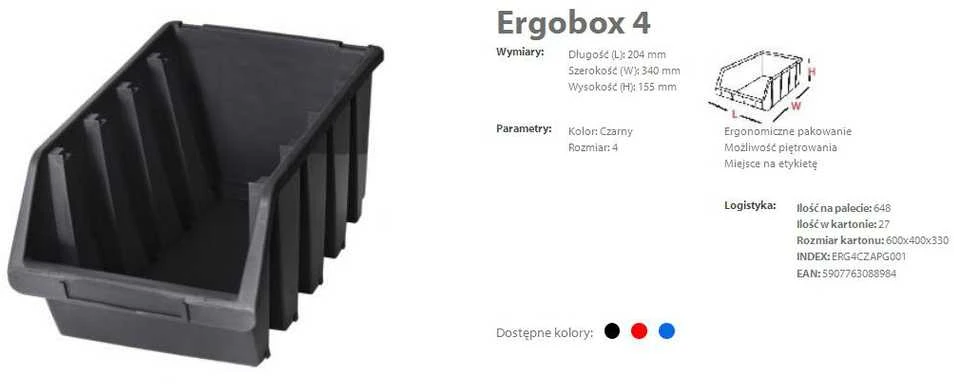 PATROL ERGOBOX 4 Raudonas, 204 x 340 x 155mm