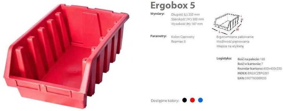 PATROL ERGOBOX 5 Raudonas, 330 x 500 x 180mm