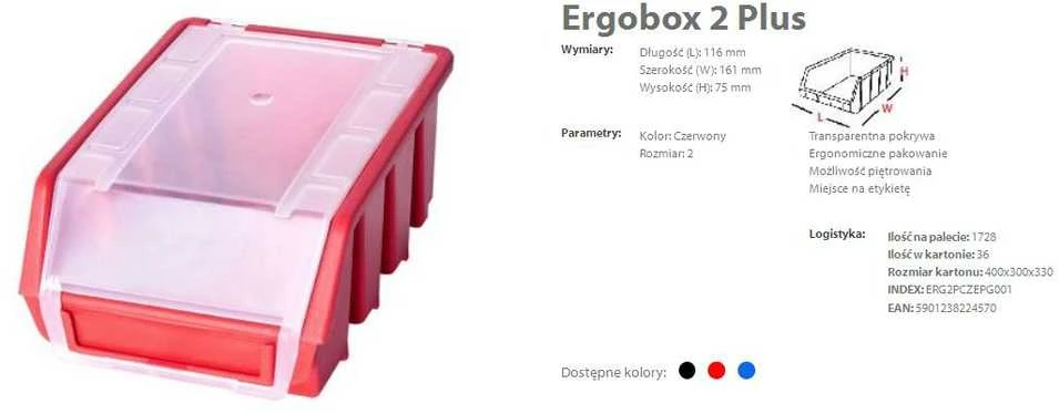 Patrol ERGOBOX PLUS 2 Raudonas, 118 x 161 x 75mm