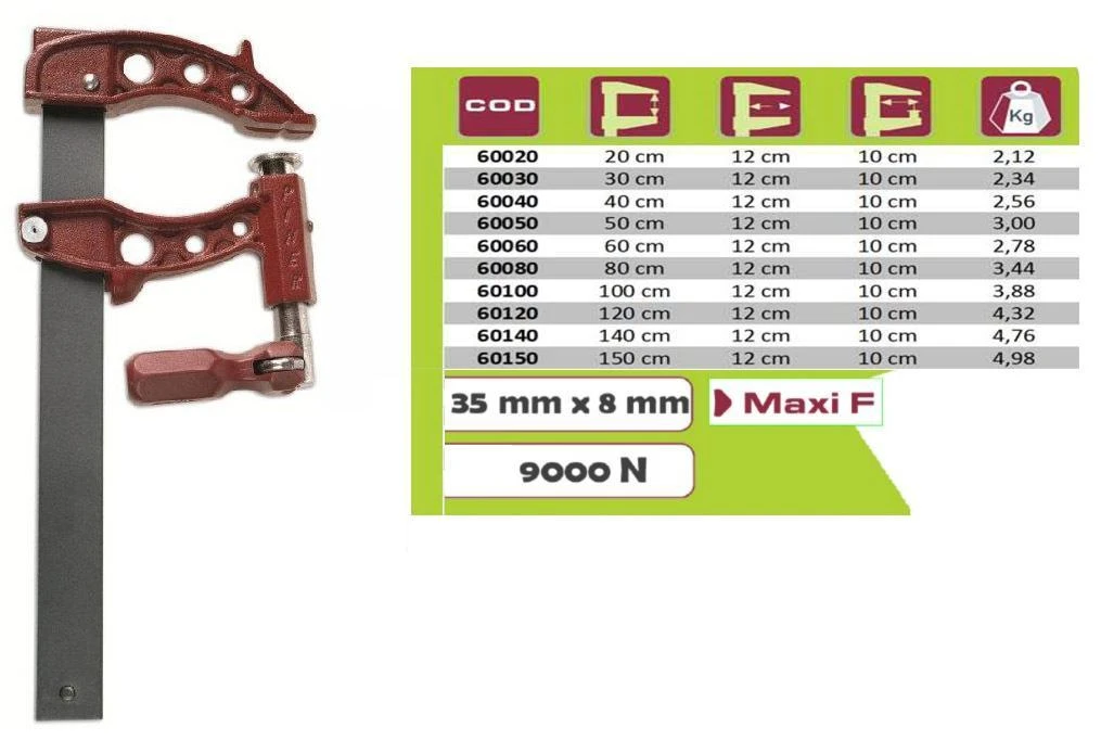 Piher Spaustuvai Maxipress F 120cm, žiočių gylis 12cm, max 9000N