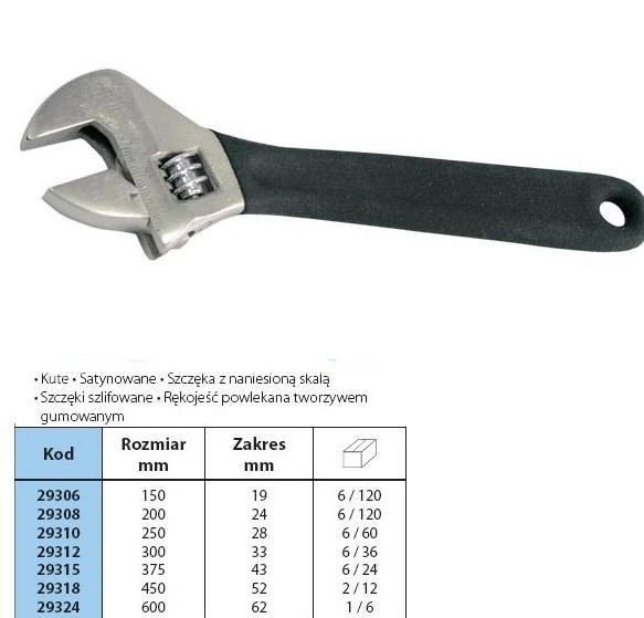 Klucz Reguliuojamas sliekinis raktas 600 mm (0-62) dešinysis guminis, prof. proline