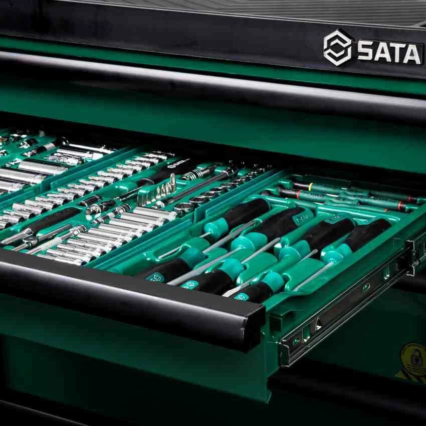 King Tony SATA 7 stalčių dirbtuvių vežimėlis ST95113G PRO, žalias, 299 vnt.