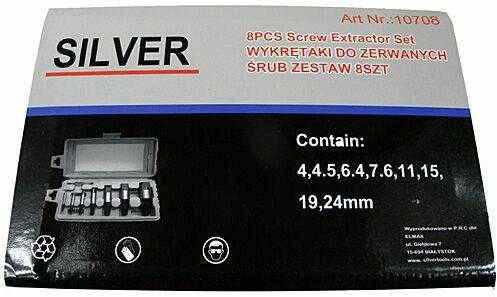SILVER Užlūžusių varžtų išsukėjas 8vnt