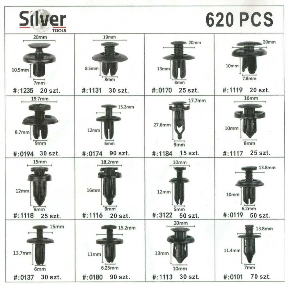 SILVER Auto apmušimų kaiščių rinkinys 620vnt
