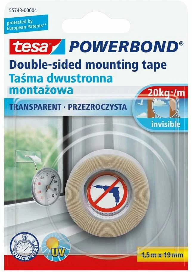 Lipni juostelė Tesa, 19mmx1,5m, dvipusė, skaidri, vidaus darbams 1114-206