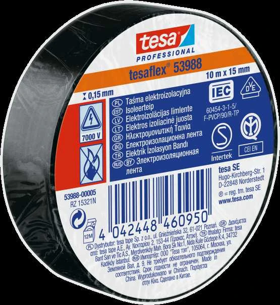 Lipni izoliacinė juosta TESA 10m 15mm PVC - juoda
