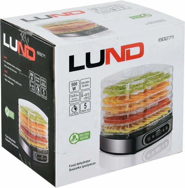 LUND Elektrinė vaisių ir daržovių džiovyklė, 420-500 W |  5 sieteliai | su laikmačiu