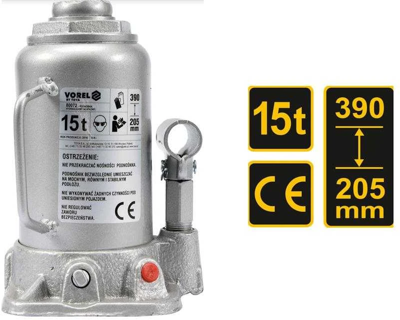 VOREL HIDRAULINIS stūmoklinis kėliklis 15T 205-390mm 80072