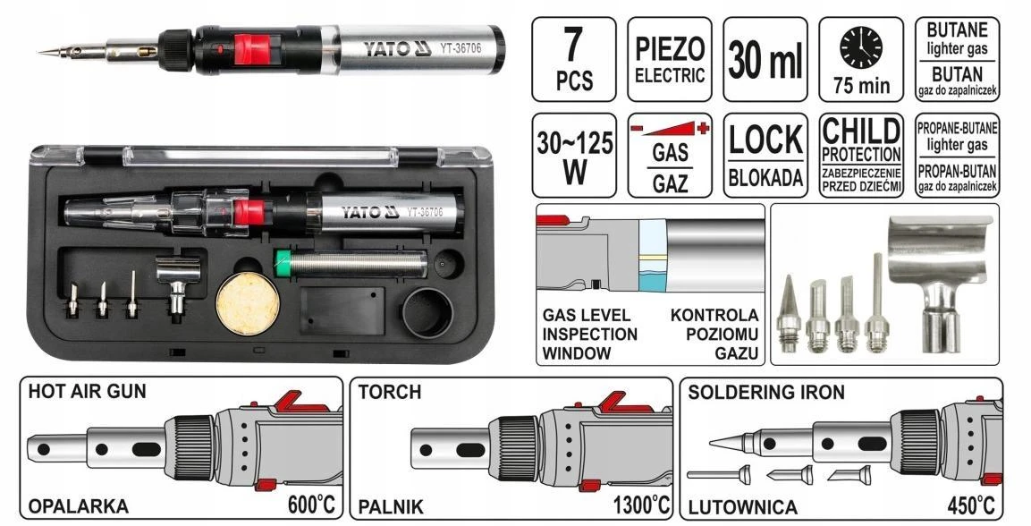 YATO DUJINIS lituoklis 3in1 + PRIEDAI 36706