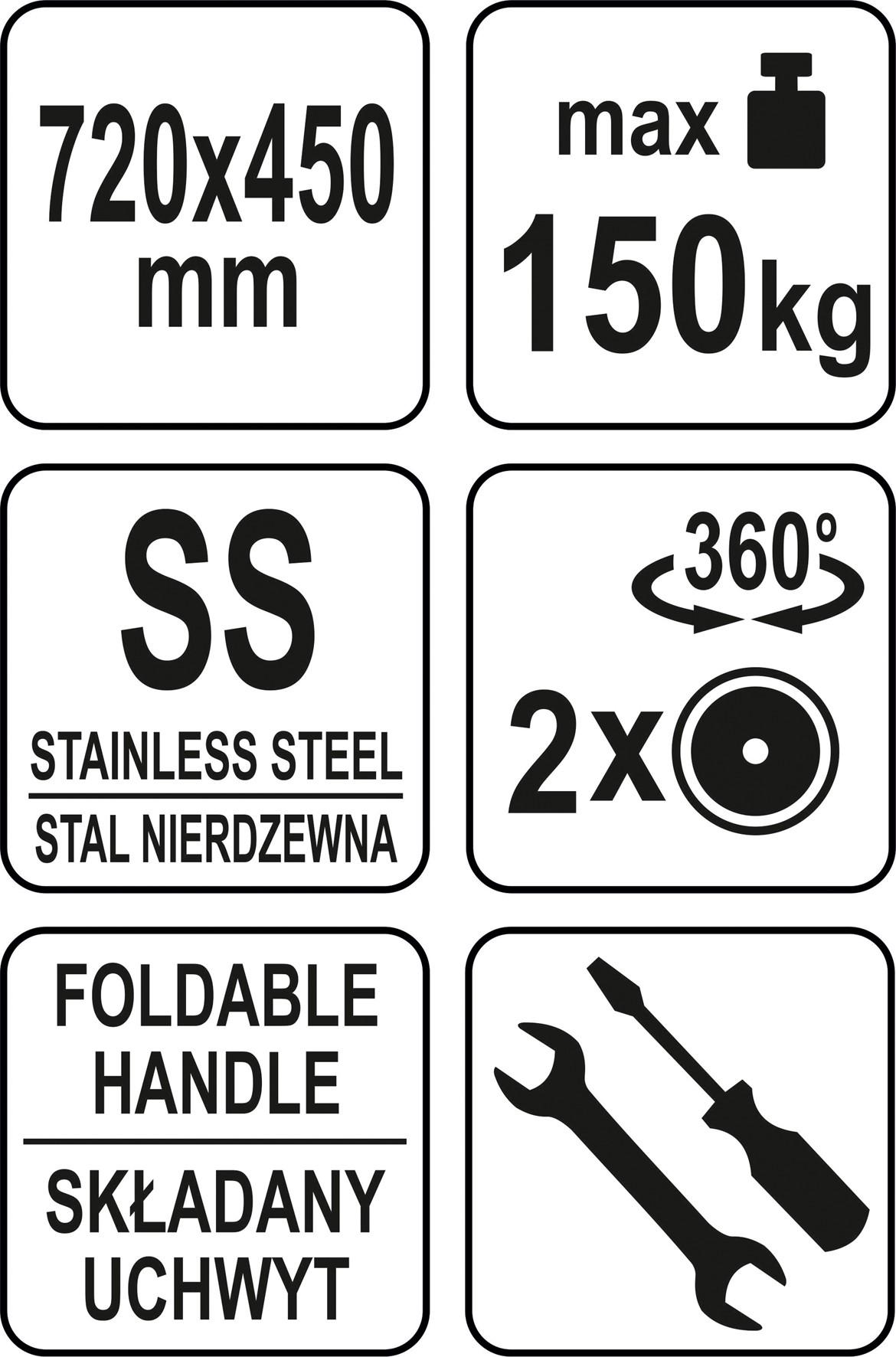 Yato Toya Sa Poland Transportavimo vežimėlis/platforma | nerūdijantis plienas | 720x450 mm (YG-09080)