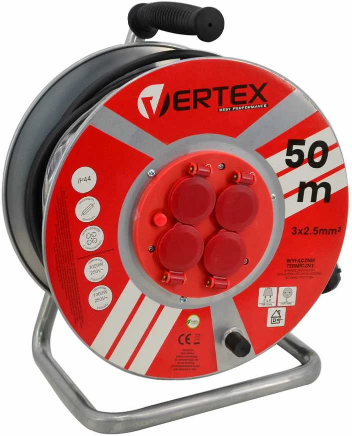 Prailginimo Kabelis - Vertex Pb50metal 50m 3000W IP44 Juodas