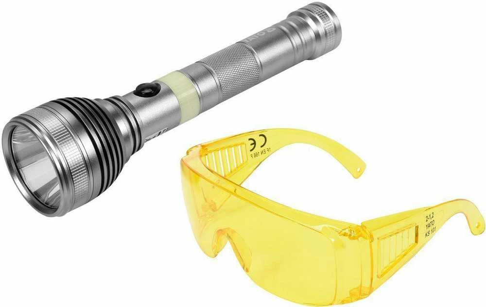 YATO 3W UV BATERIJOS ŠVIESA + AKINIAI