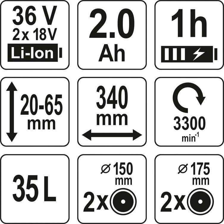 „YATO“ akumuliatorinė vejapjovė YT-85220 36V 2x18V 2x2,0Ah