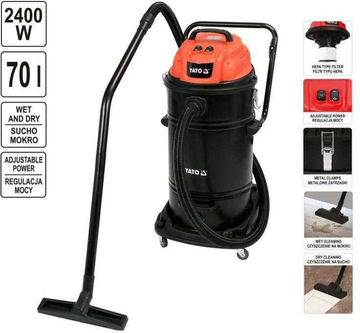 Yato Pramoninis dulkių siurblys YT-85710,  2400W, 70 l, sausas/drėgnas siurbimas