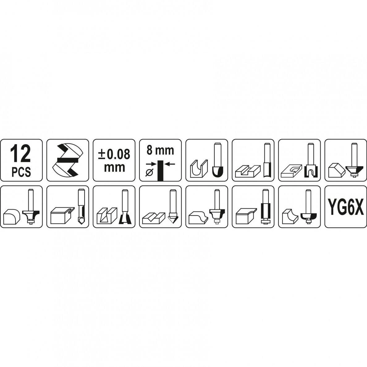 YATO medienos frezų rinkinys lagamine 12 vnt YT-68005