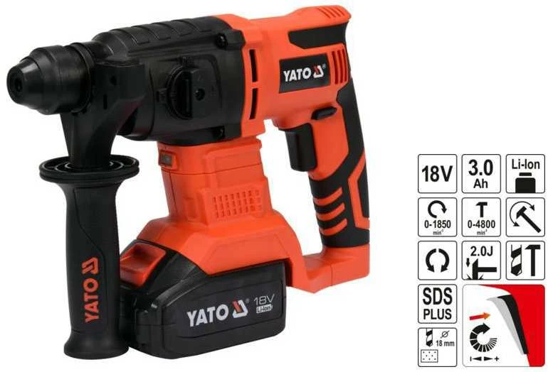 Yato Orlaivio perforatorius YT-82770; 2,0 J; SDS-plus; 18 V; 1x3,0 metų.