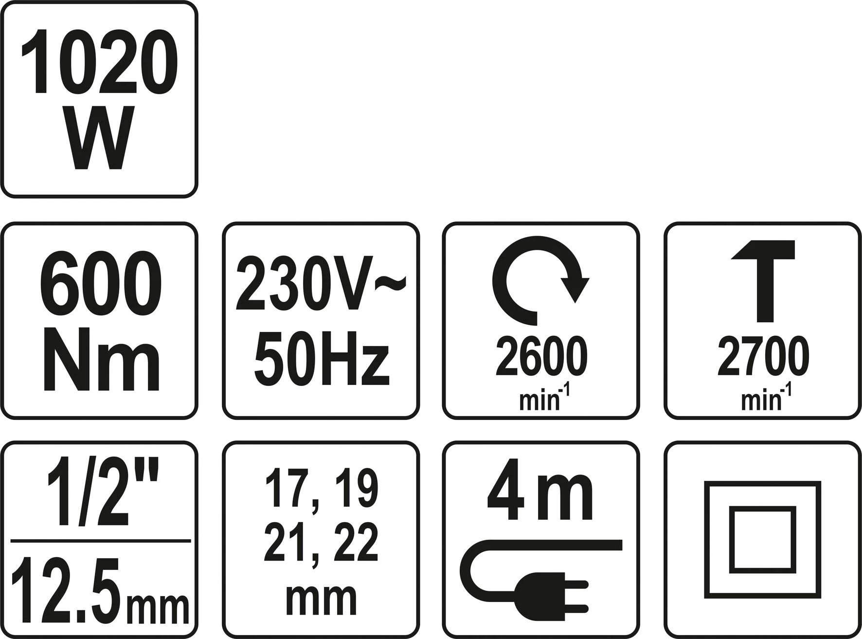 YATO Elektrinis smūginis suktuvas veržliasūkis YT-82021 1020W 1/2" 600Nm