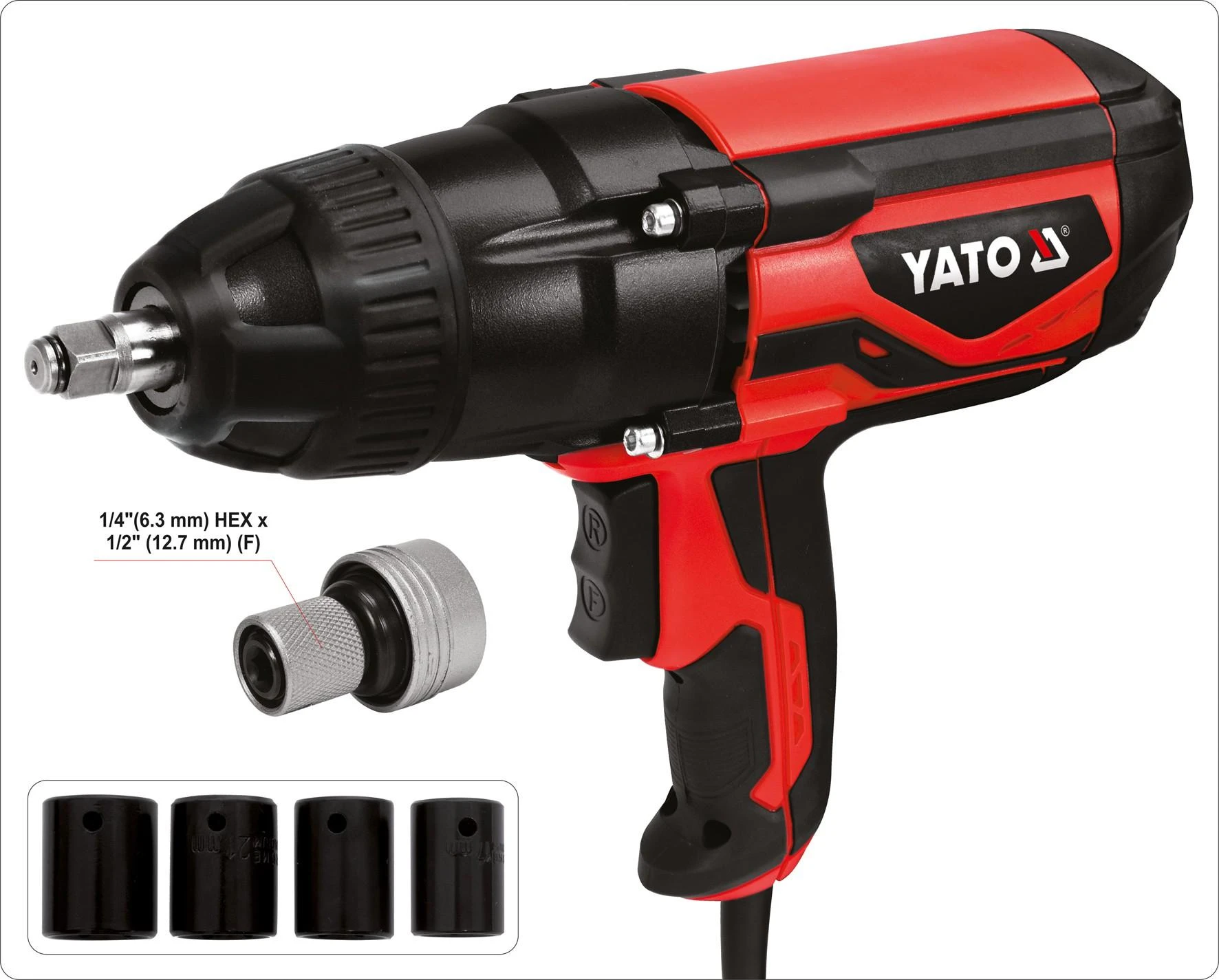 YATO Elektrinis smūginis suktuvas veržliasūkis YT-82021 1020W 1/2" 600Nm