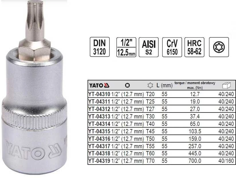 Yato TORX LOCK KEY 1/2'' T60 L55MM