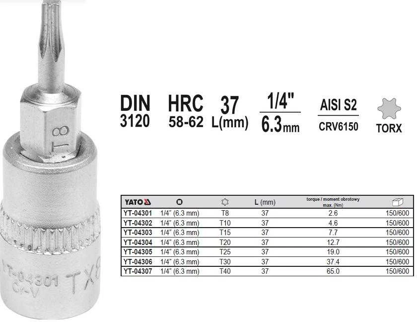 Toya Sa Poland YATO TORX raktas 1/4" T30x37mm