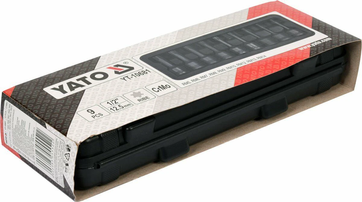 Smūginių sukimo antgalių rinkinys Yato YT-10681; 1/2''; 9 vnt.