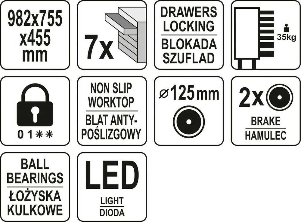 YATO PASLAUGOS SPINTELĖ 7 LED LOGOTIPU STALČIAI